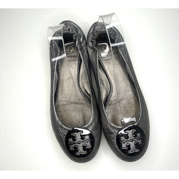 Tory Burch Ballet Flats Leather Silver Color Ladies Size 7 - Picture 2 of 12